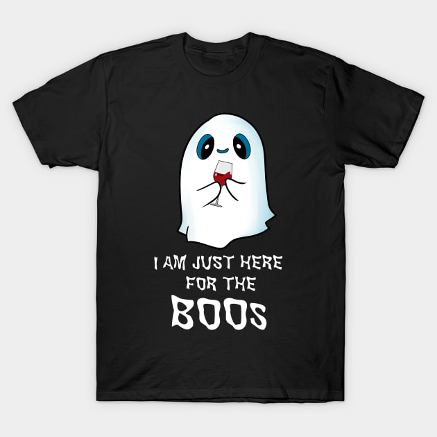 I Am Just here For The Boos Halloween Ghost with Glass of Wine T-Shirt by TheBeardComic